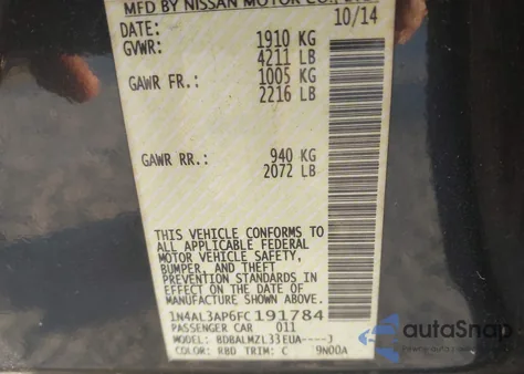 2015 Nissan Altima 2.5 Sv from USA, damaged, VIN 1N4AL3AP6FC191784